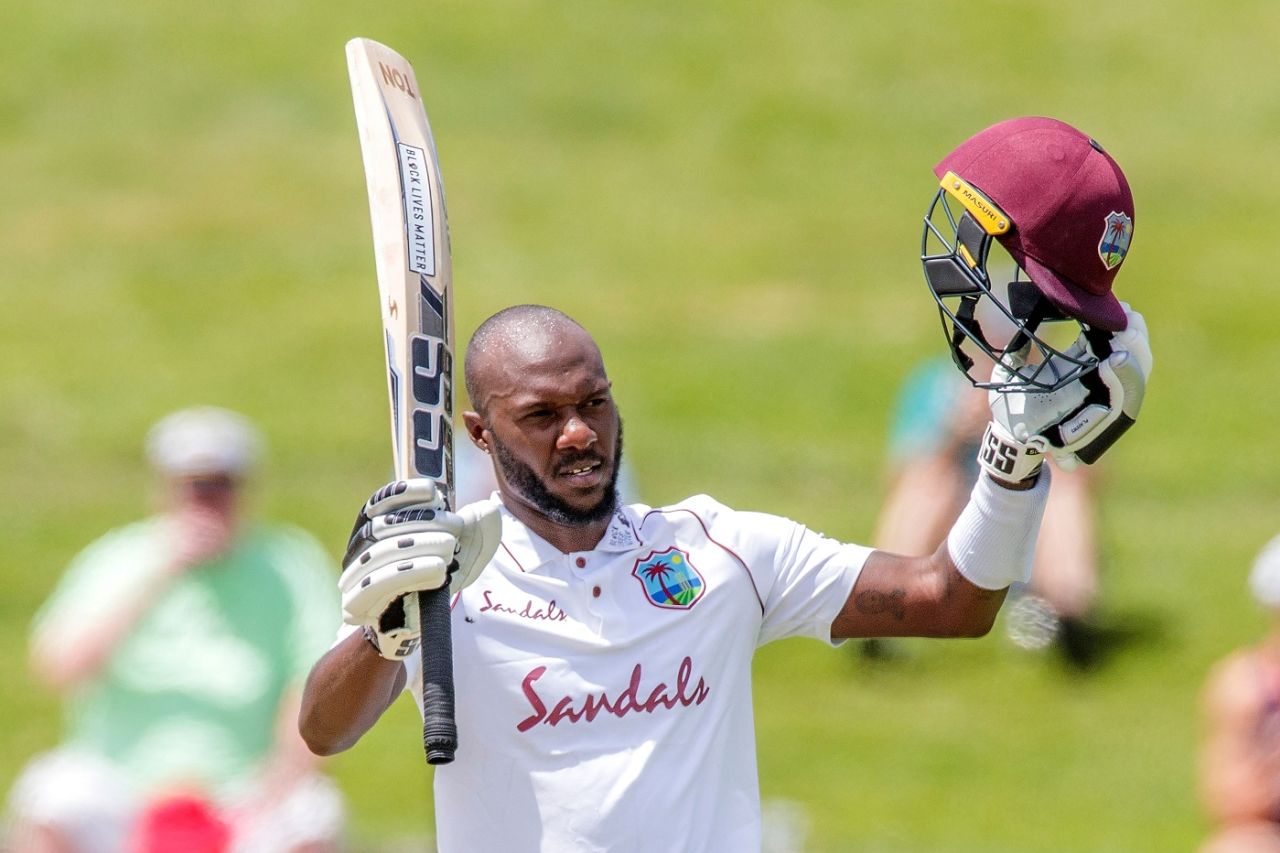 Jermaine Blackwood acknowledges the applause for his second Test century, New Zealand vs West Indies, 1st Test, Hamilton, 4th day, December 6, 2020