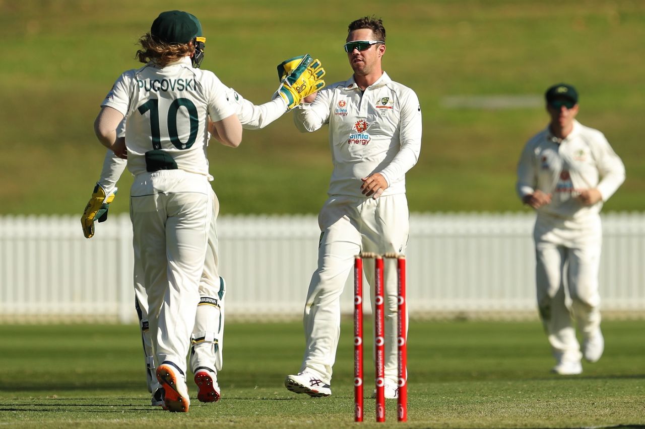Travis Head celebrates a wicket, Australia A vs Indians, Tour match, Drummoyne Oval, day 1, December 6, 2020