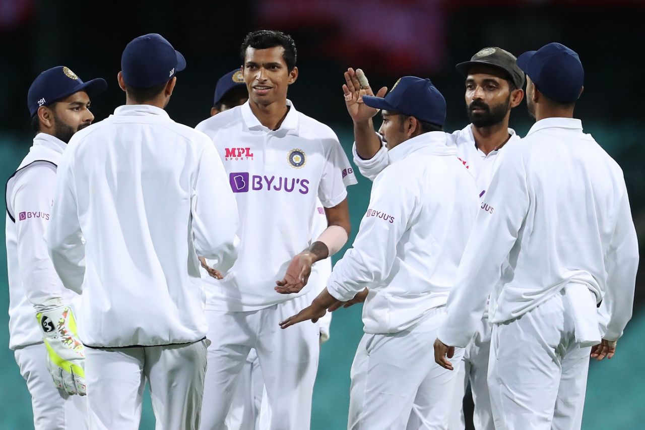Navdeep Saini celebrates one of his wickets, Australia A v Indians, day-night tour match, first day, Sydney, December 11, 2020