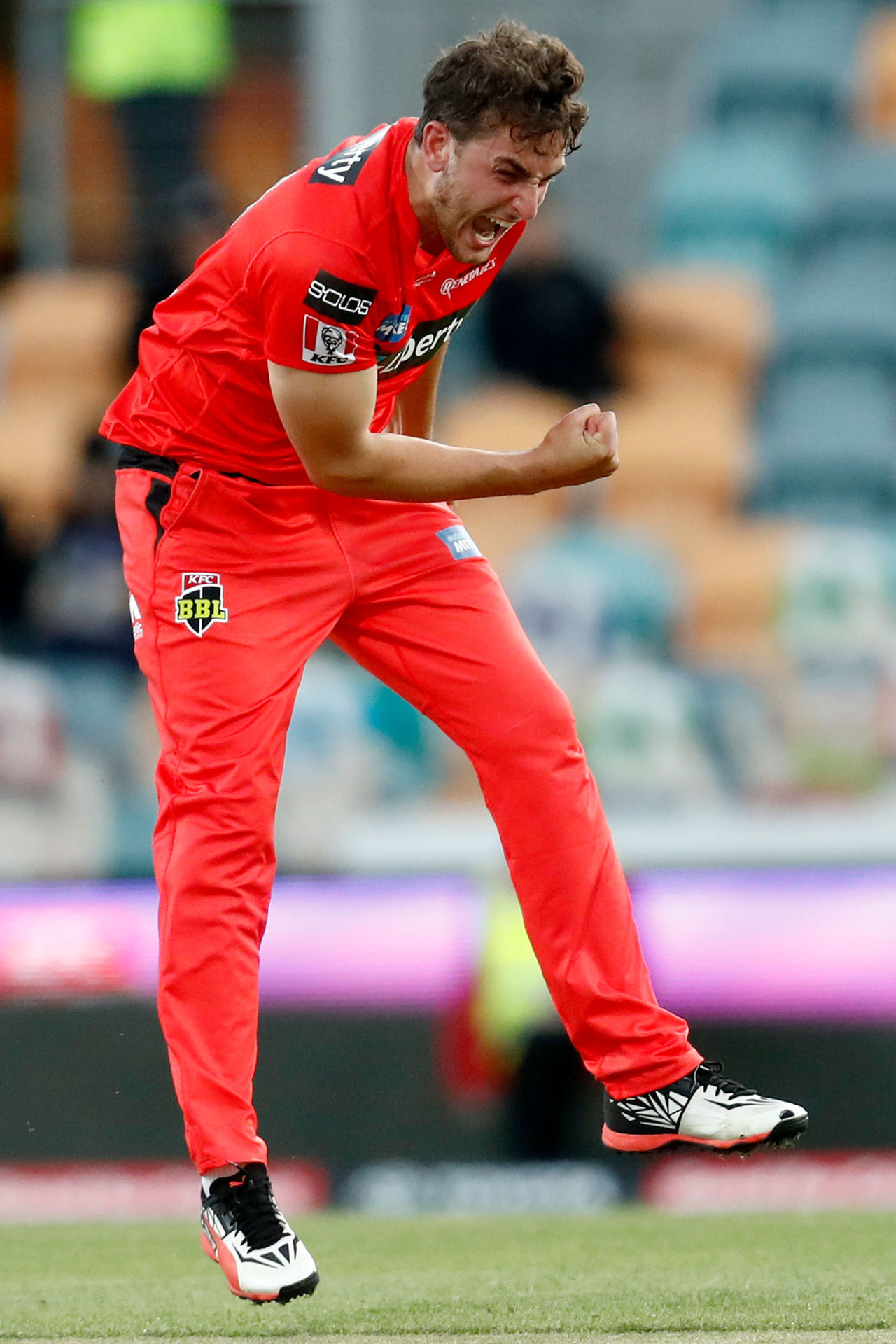 Peter Hatzoglou celebrates another wicket, Melbourne Renegades v Perth Scorchers, Hobart, December 12, 2020