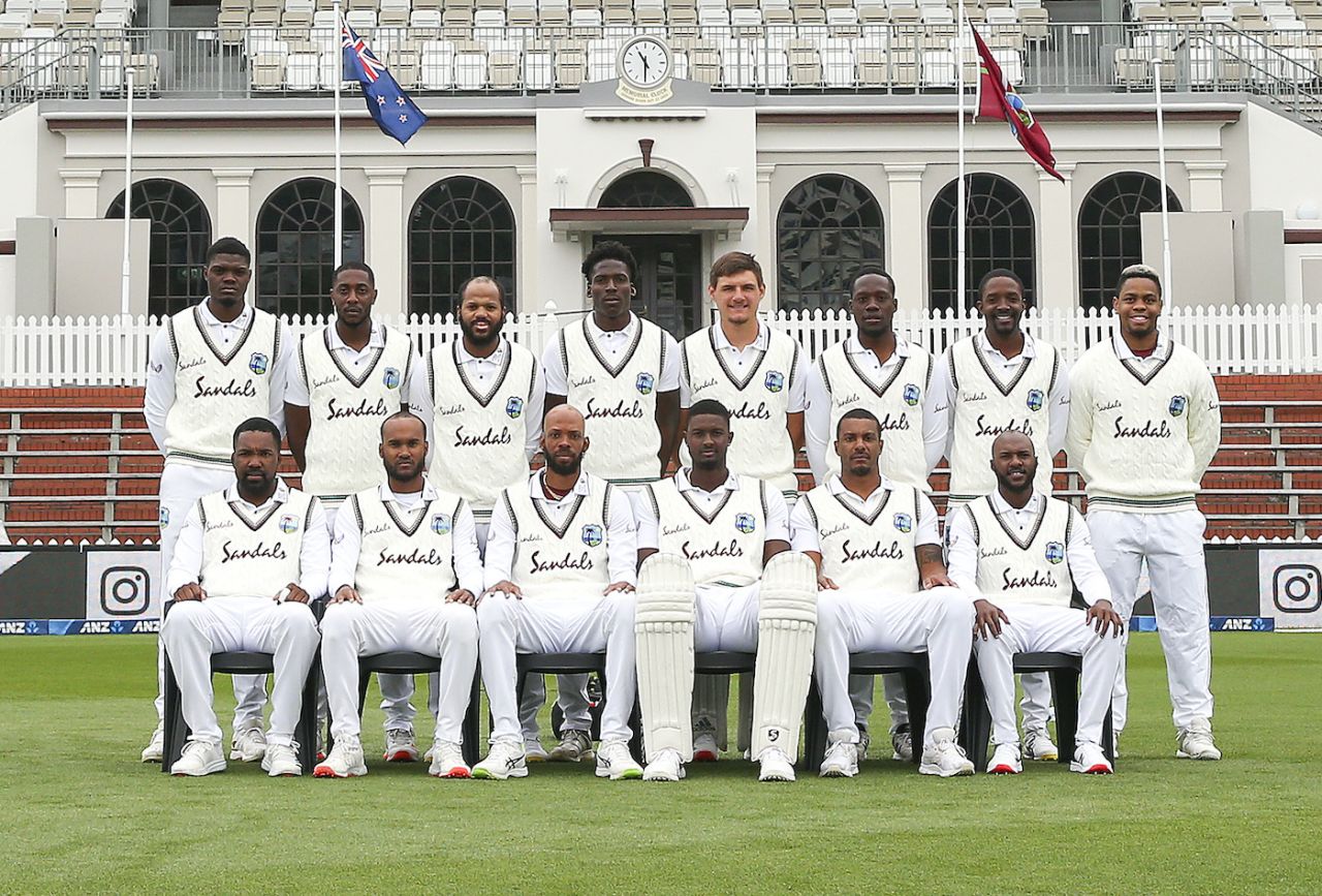The West Indies players line up before start of play, New Zealand vs West Indies, 2nd Test, Wellington, 1st day, December 11, 2020
