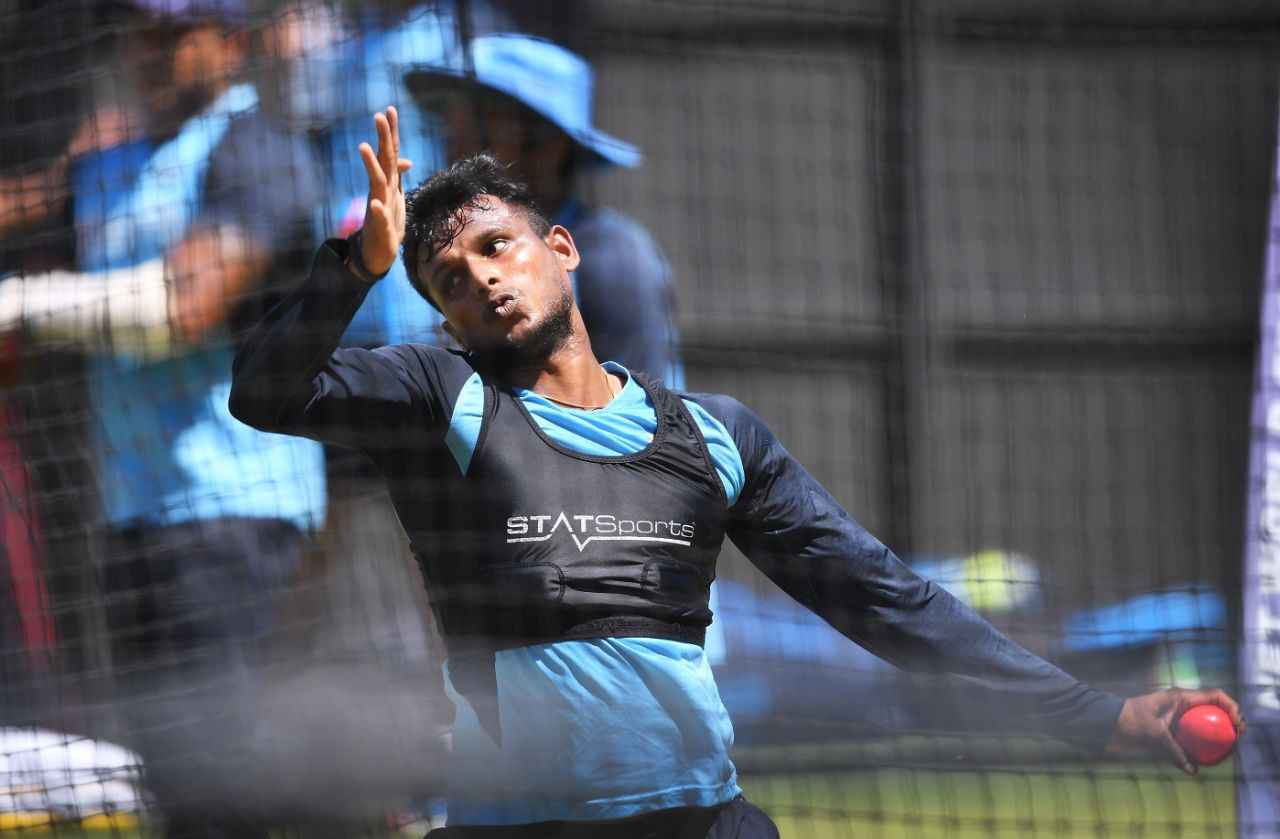T Natarajan bowls at the India nets, Adelaide, December 15, 2020
