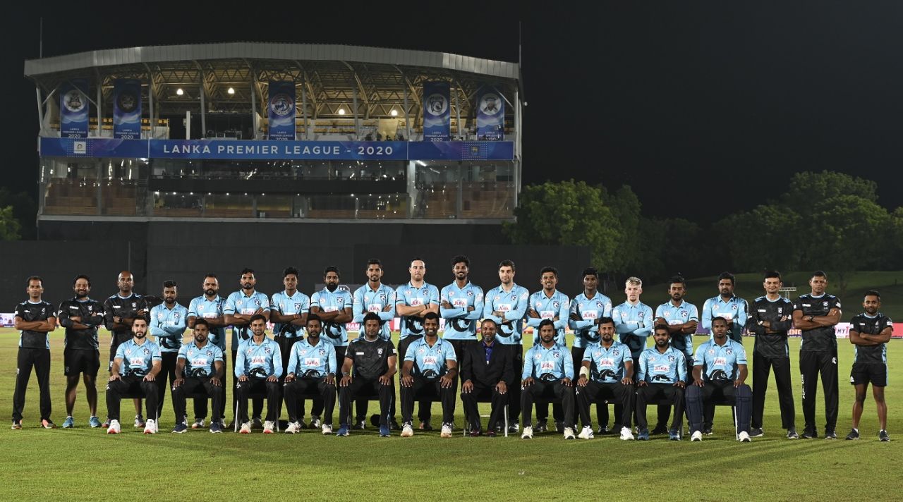 Say cheese: The Jaffna Stallions players and staff pose for a team photo ahead of final, Galle Gladiators v Jaffna Stallions, LPL 2020 final, Hambantota, December 15, 2020