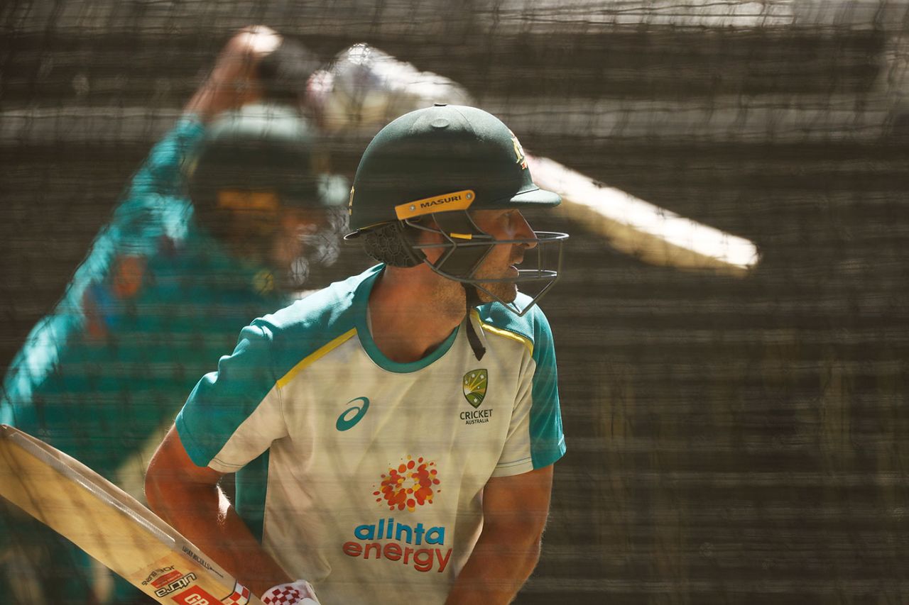 Joe Burns focuses in the nets, Adelaide, December 15, 2020