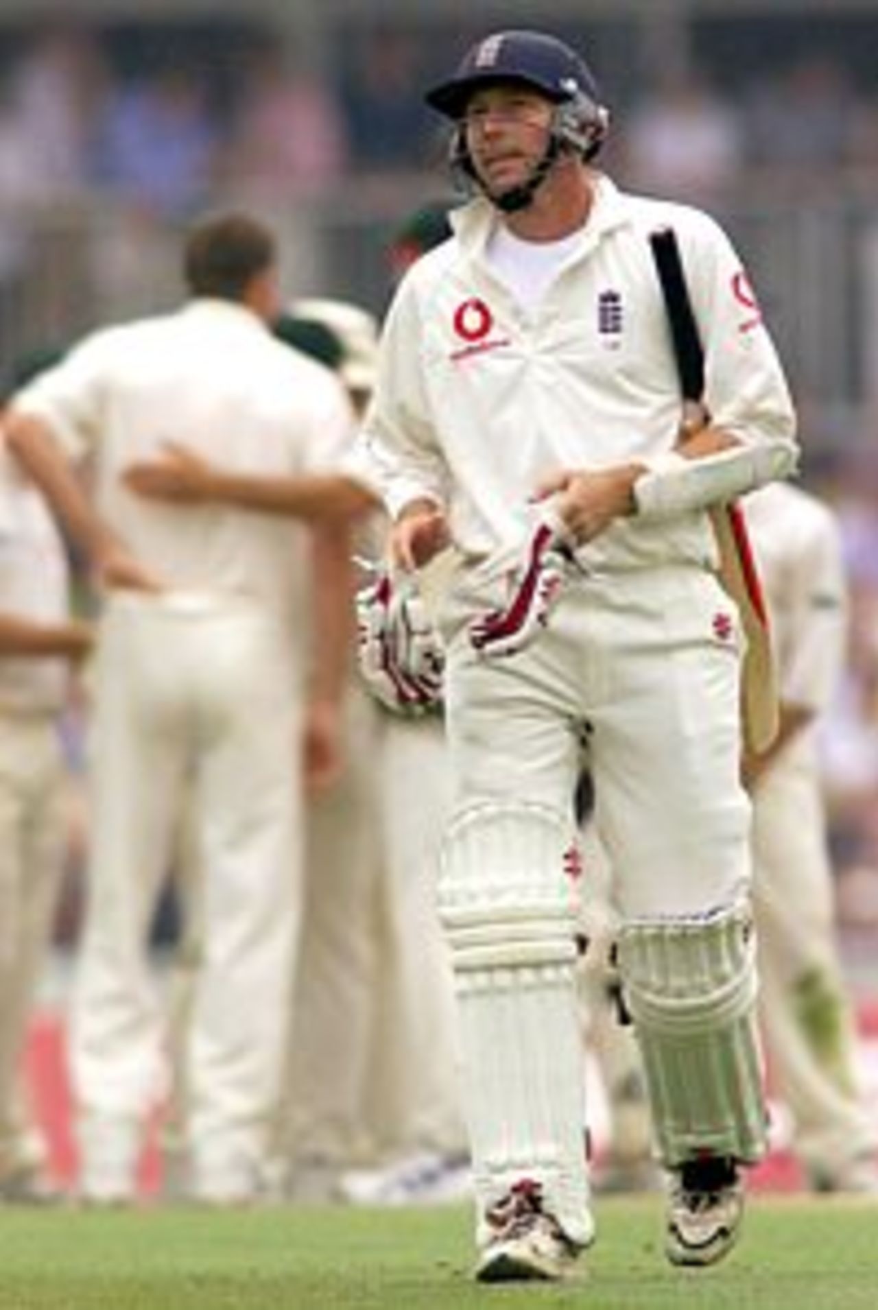 Michael Atherton of England leaves the field after being dismissed for nine, during day four of the Fifth Test between England and Australia, at The Oval, London, England.
