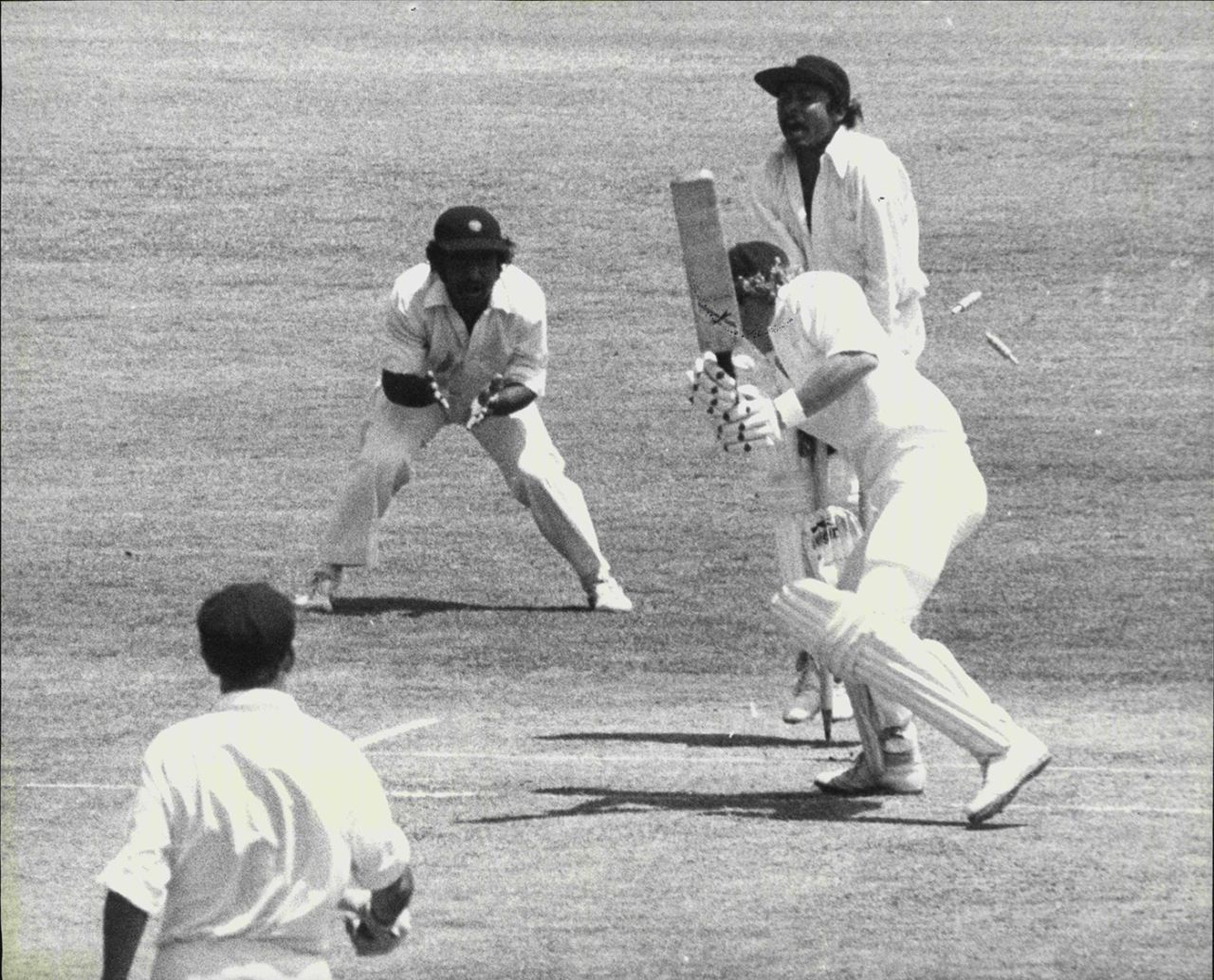 Kim Hughes is bowled by Bishan Bedi, Australia v India, 4th Test, 1st day, Sydney, January 7, 1978