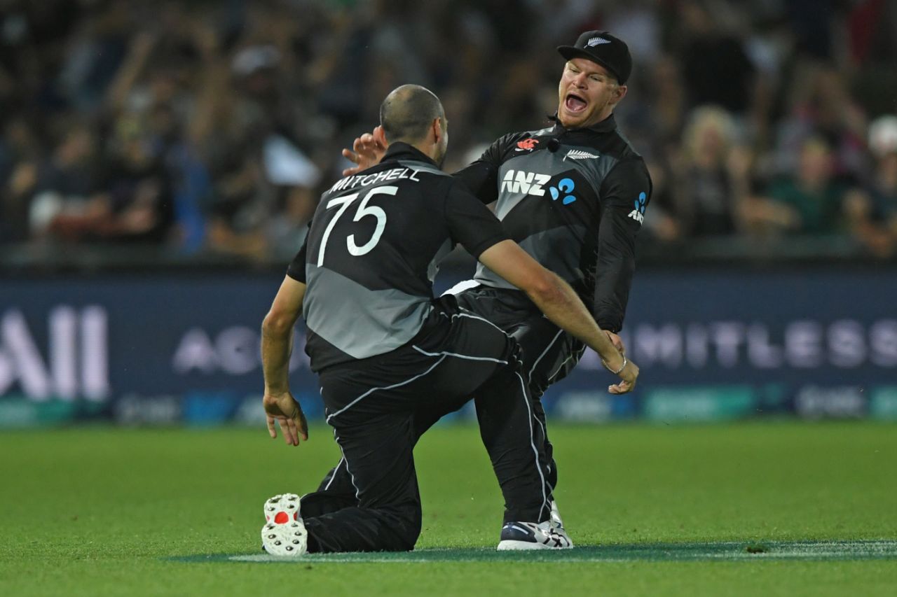 Glenn Phillips roars his approval after Daryl Mitchell's spectacular catch, New Zealand vs Pakistan, 3rd T20I, Napier, December 22, 2020