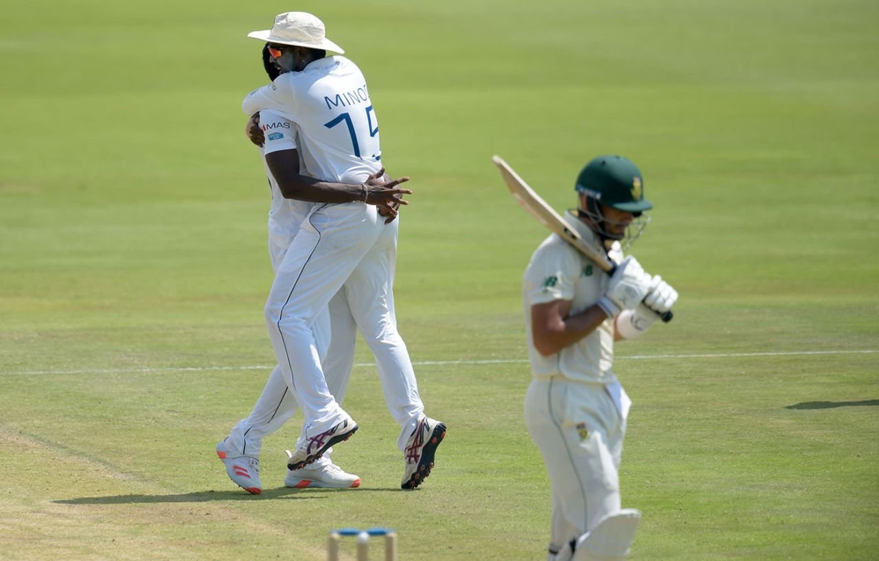 Aiden Markram fell to Vishwa Fernando for 68, South Africa v Sri Lanka, 1st Test, Day 2, Centurion, December 27, 2020