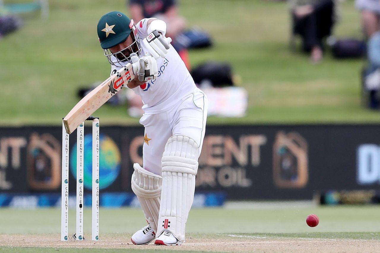 Mohammad Rizwan plays a drive, New Zealand vs Pakistan, 1st Test, Bay Oval, Day 3, December 28 2020

