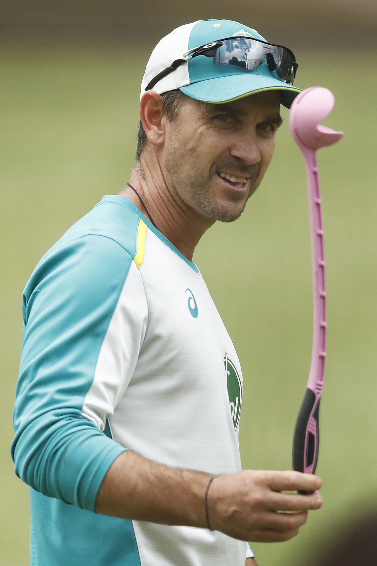 Justin Langer wields the ball-thrower, Melbourne, January 3, 2021