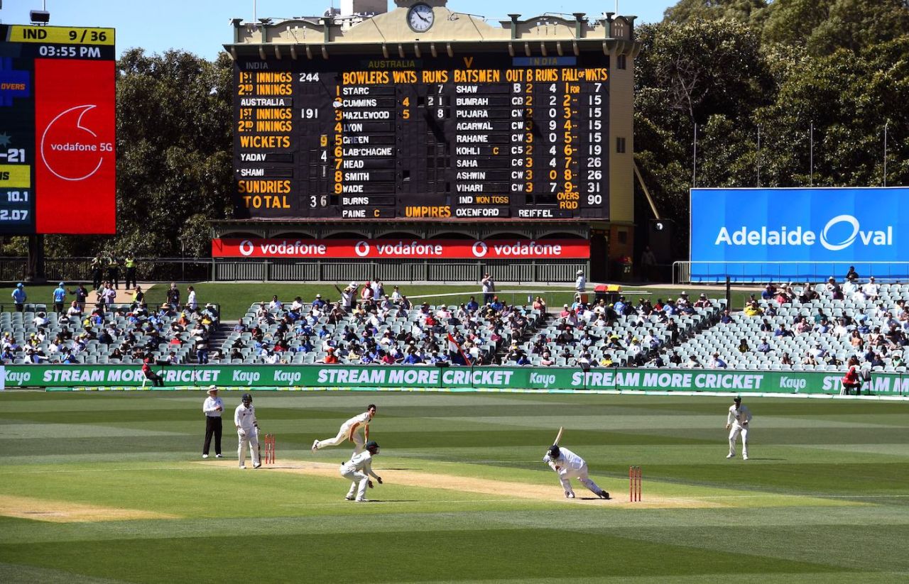 Pat Cummins fells Mohammad Shami with a bouncer, Australia vs India, 1st Test, Adelaide, 3rd day, December 19, 2020  