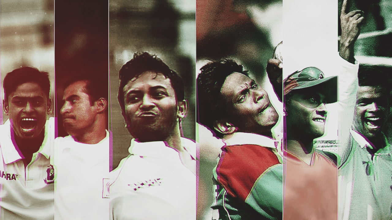 Composite: Taijul Islam, Enamul Haque Moni, Shakib Al Hasan, Mohammad Rafique, Enamul Haque Jr and Abdur Razzak