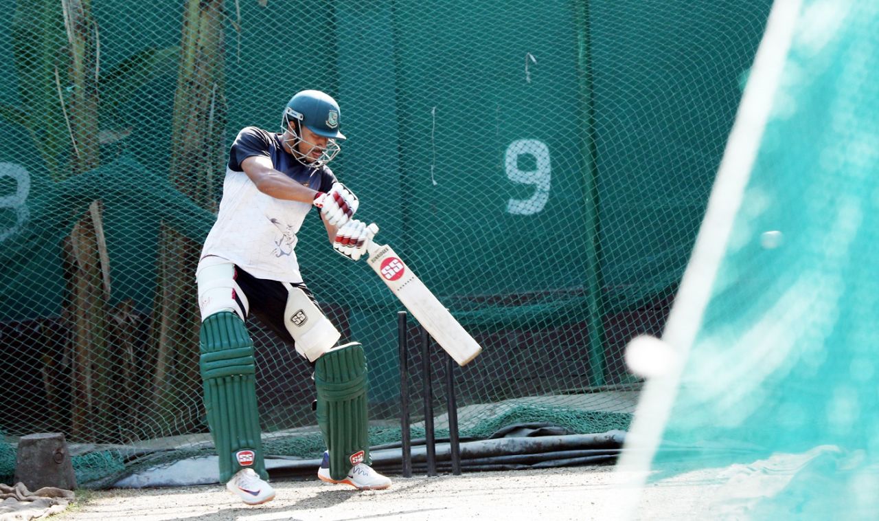 Soumya Sarkar cuts the ball during a nets session, Mirpur, January 6, 2021