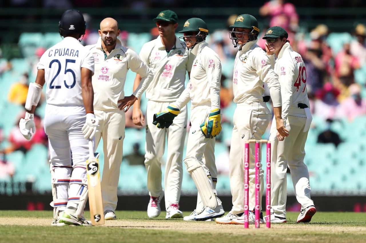 It'll take a lot more than a staredown to dislodge Cheteshwar Pujara, as Nathan Lyon and company find out, Australia vs India, 3rd Test, Sydney, 3rd day, January 9, 2021
