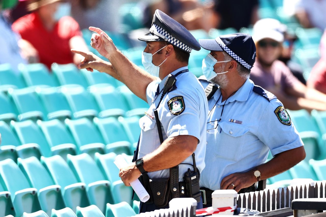 Security personnel in the stands at the Sydney Cricket Ground, Australia vs India, 3rd Test, Sydney, 4th day, January 10, 2021