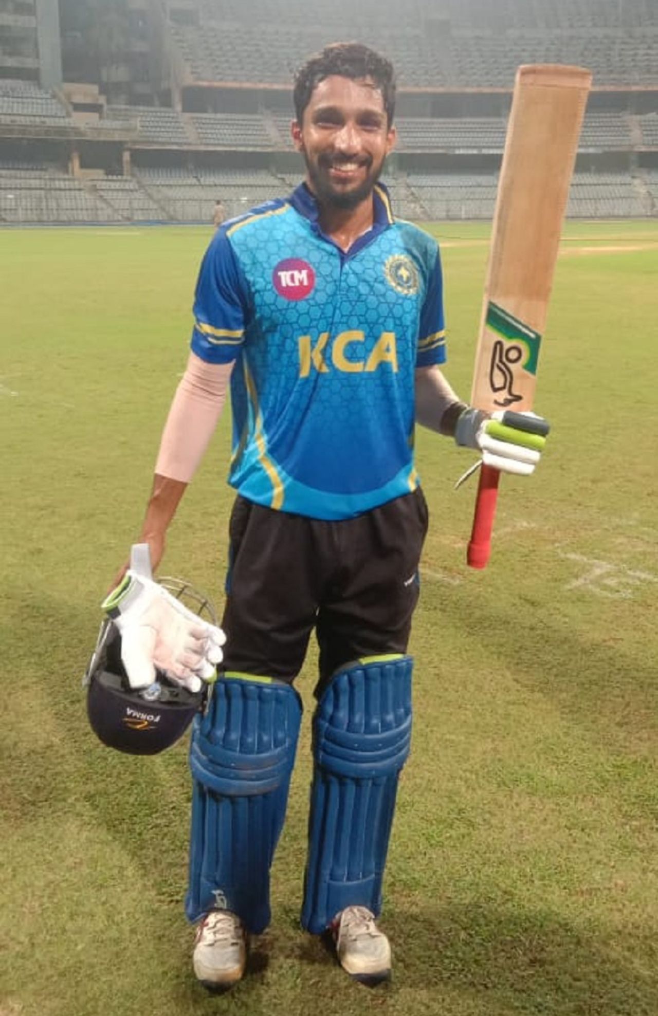 Mohammed Azharuddeen poses after his century, Mumbai vs Kerala, Wankhede Stadium, Syed Mushtaq Ali Trophy, January 13, 2021