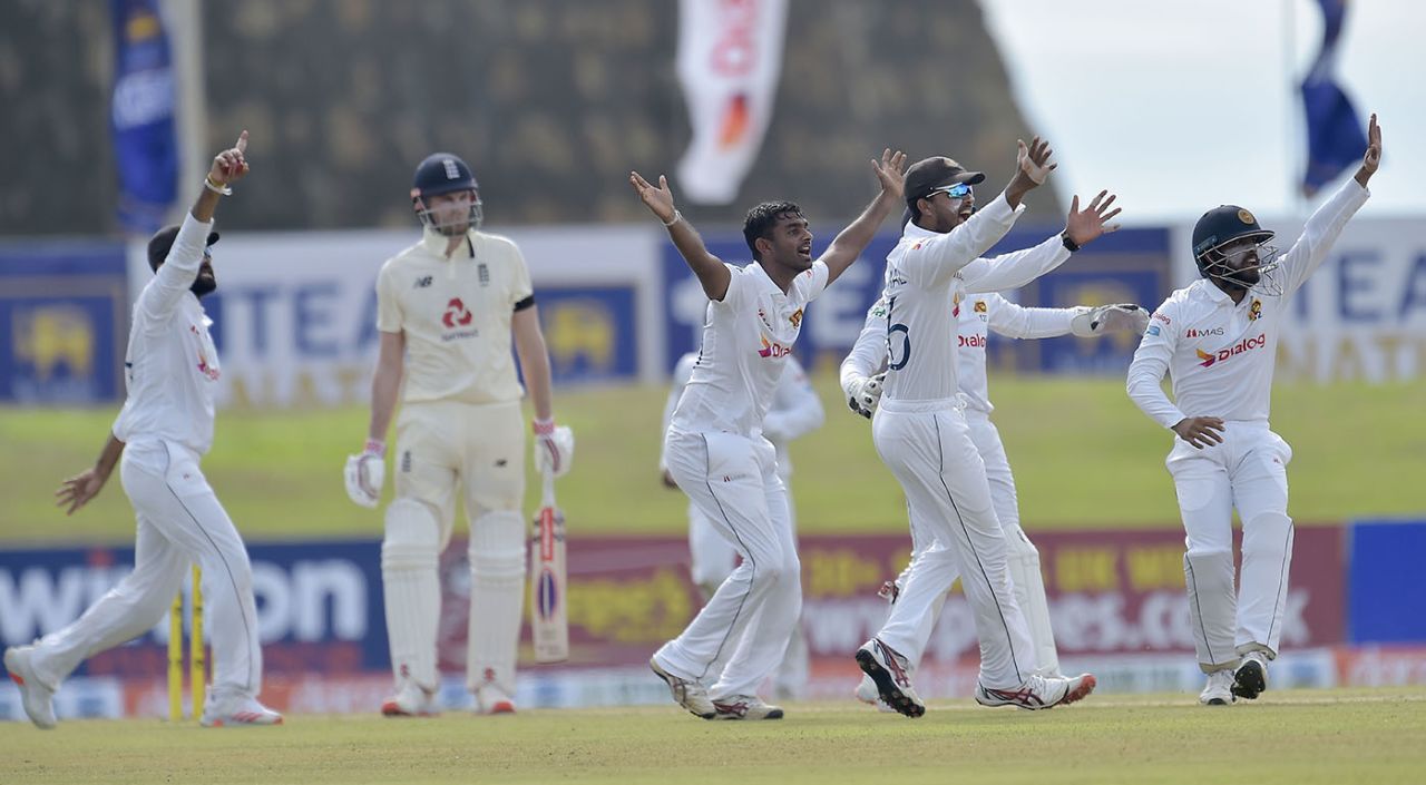 Sri Lanka plead for the wicket of Dom Sibley, Sri Lanka v England, 1st Test, Galle, 1st day, January 14, 2021