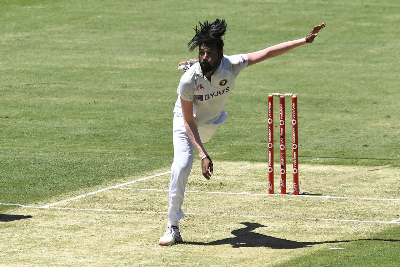 Mohammed Siraj in his follow-through, Australia vs India, 4th Test, Brisbane, January 15, 2021