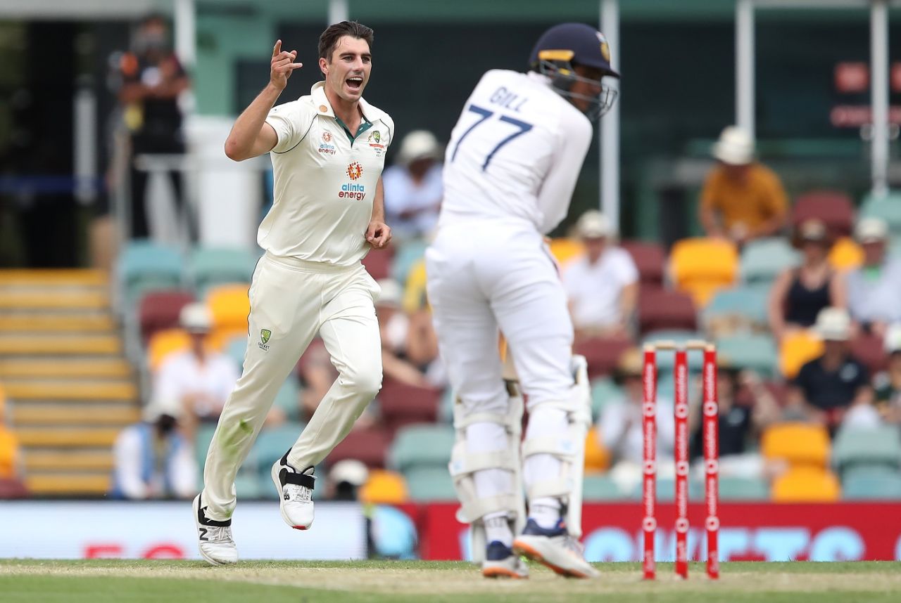 Pat Cummins dismissed Shubman Gill with the second ball of his spell, Australia vs India, 4th Test, Brisbane, 2nd day, January 16, 2021