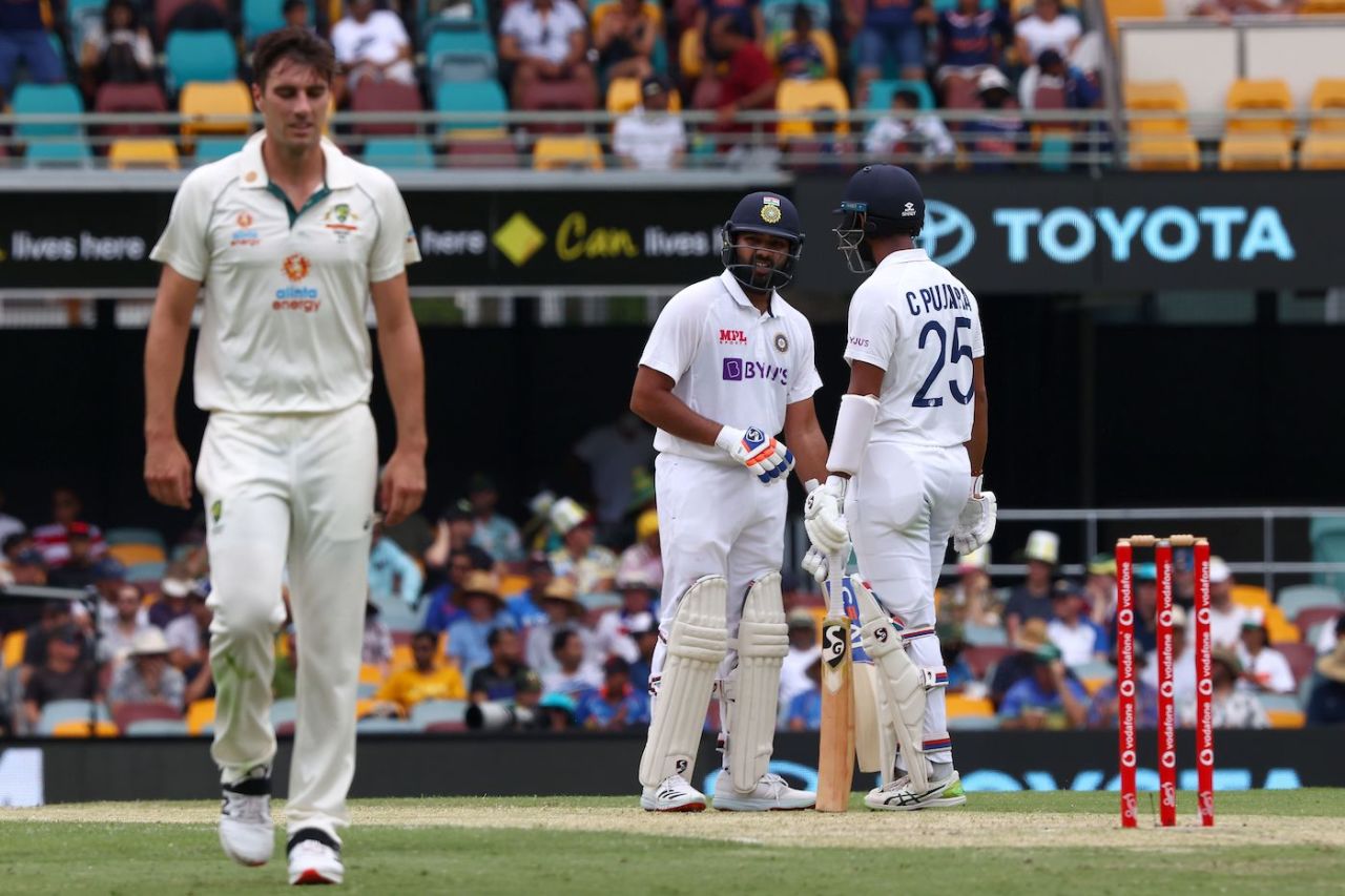 Rohit Sharma and Cheteshwar Pujara dug in after an early wicket, Australia vs India, 4th Test, Brisbane, 2nd day, January 16, 2021