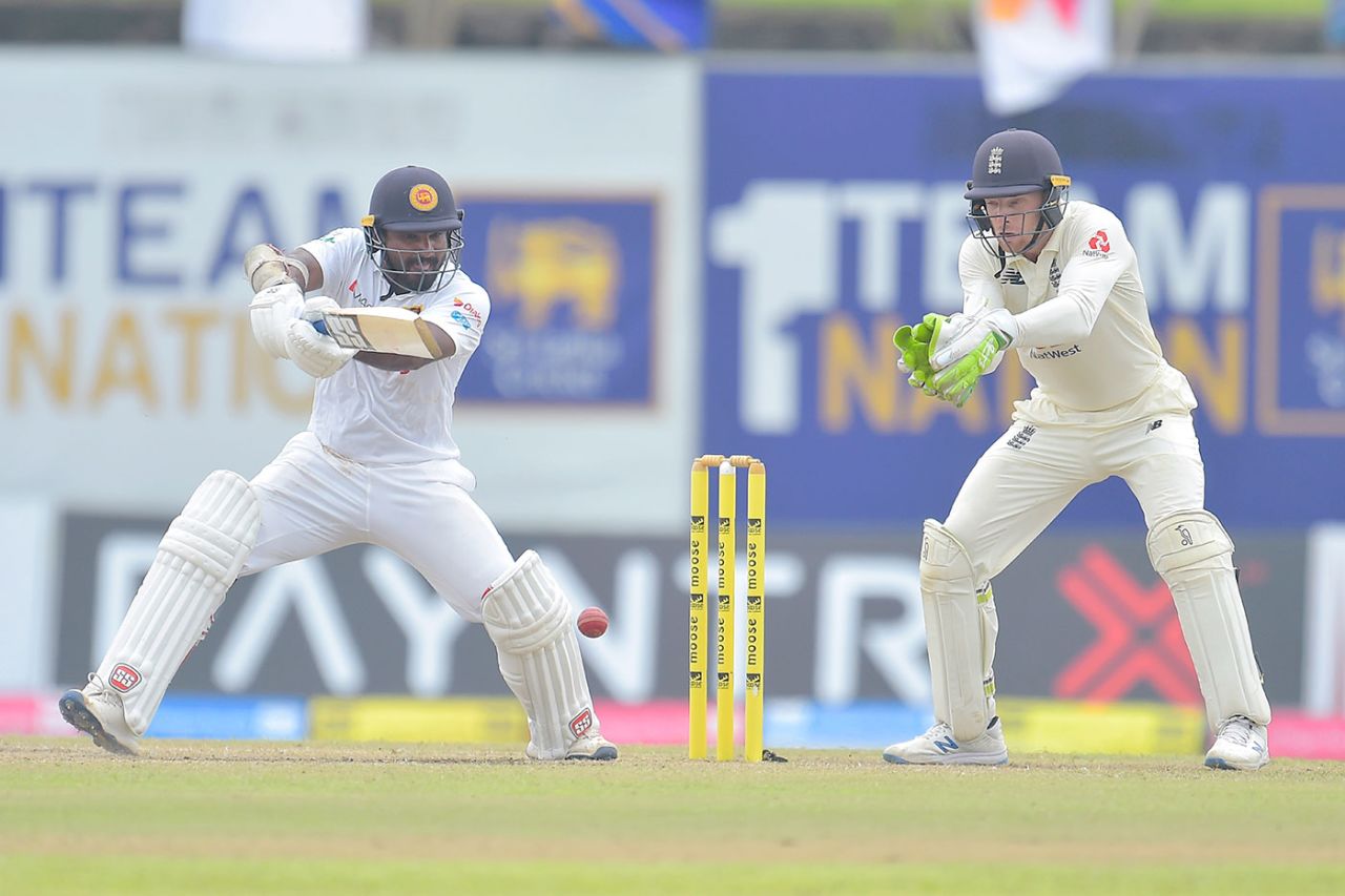 Kusal Perera cuts into the covers, Sri Lanka v England, 1st Test, Galle, 3rd day, January 16, 2021