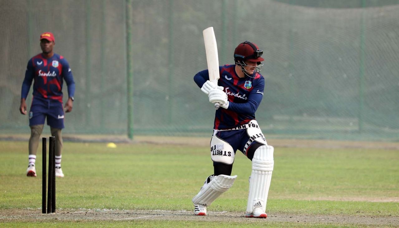 Joshua Da Silva has a hit during a training session, Dhaka, January 17, 2021