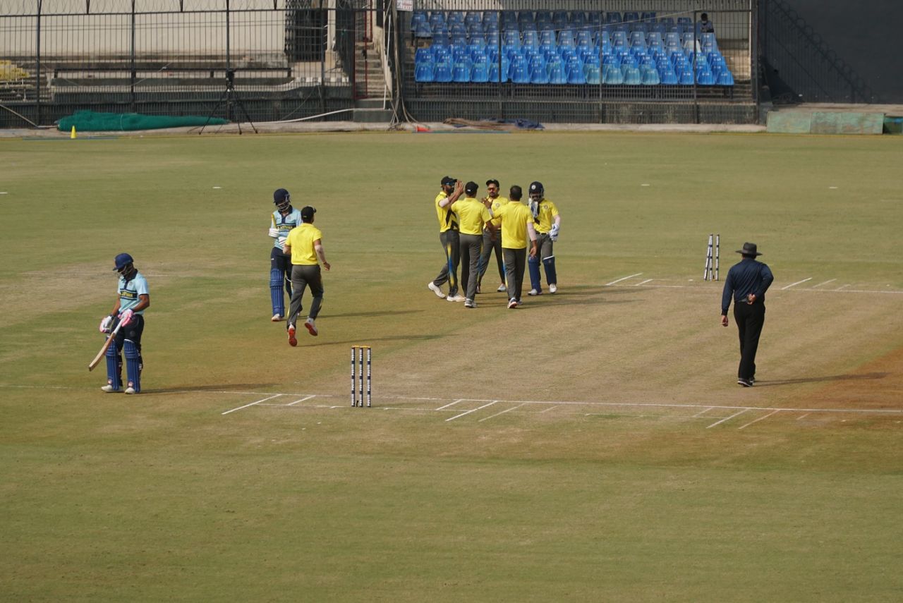 The Goa players celebrate a wicket, Goa vs Rajasthan, Syed Mushtaq Ali Trophy, Group D, Indore, January 17, 2021