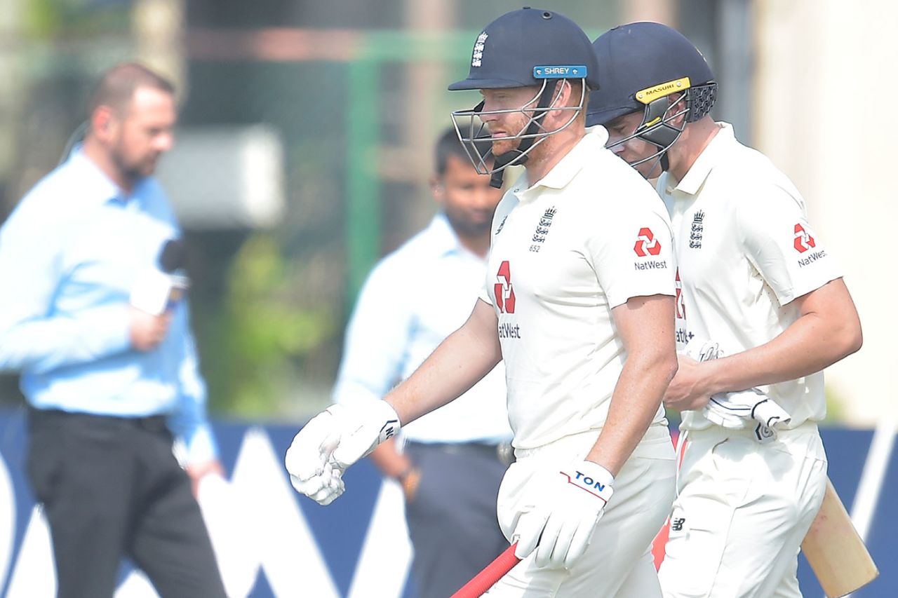 Jonny Bairstow and Dan Lawrence resume on the final morning, Sri Lanka v England, 1st Test, Galle, 5th day, January 18, 2021
