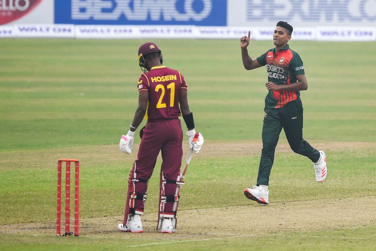 Hasan Mahmud grabbed 3 for 28 on ODI debut, Bangladesh vs West Indies, 1st ODI, Mirpur, January 20, 2021