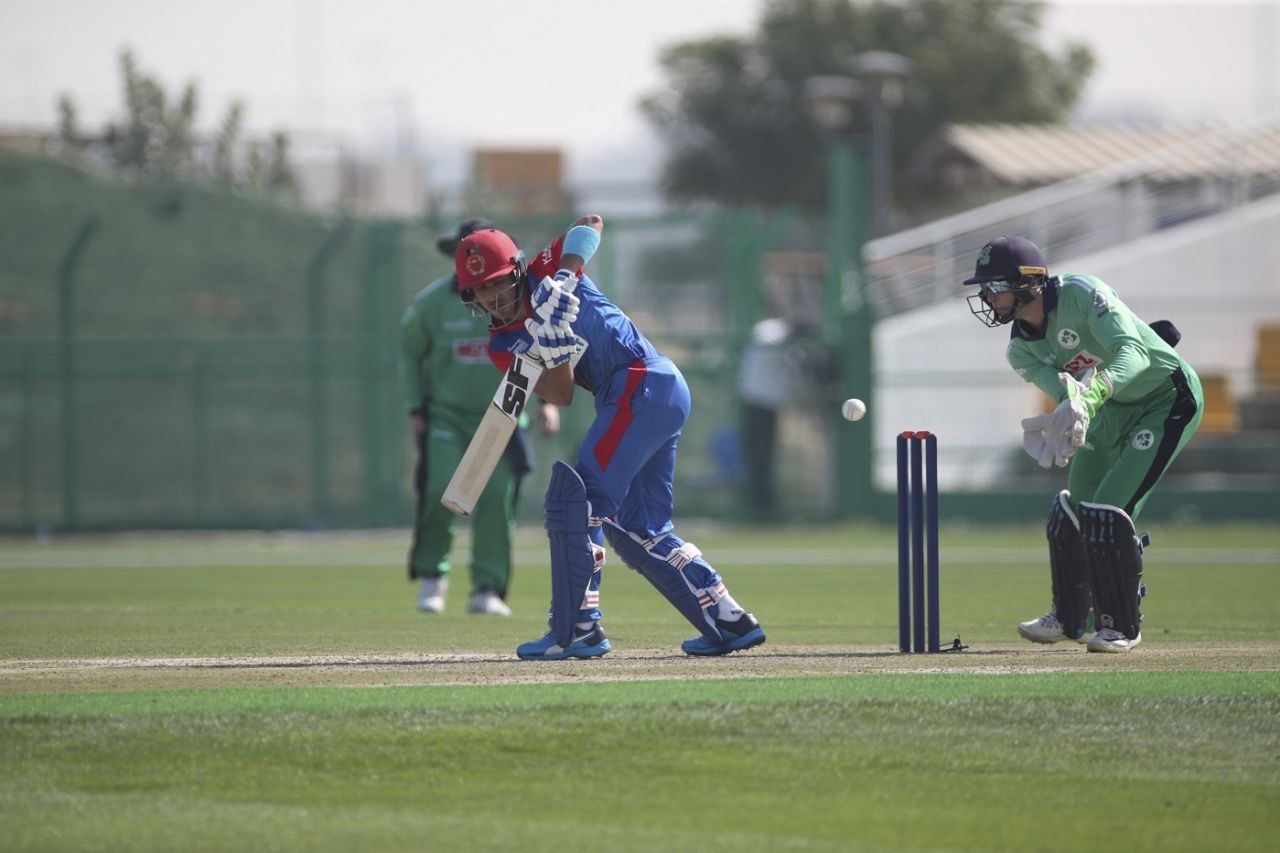 Rahmanullah Gurbaz works one off his pads, Afghanistan v Ireland, 1st ODI, Abu Dhabi, January 21, 2021