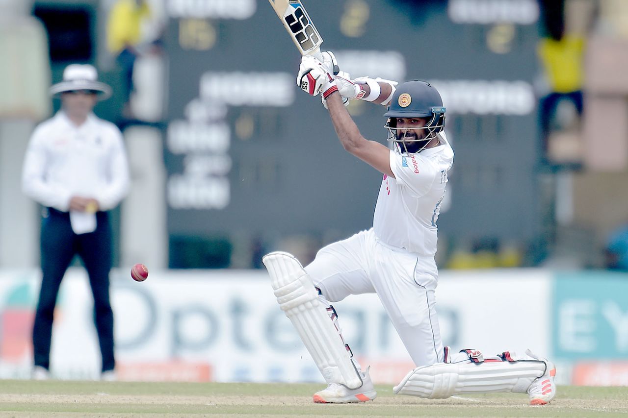 Lahiru Thirimanne drives through the covers, Sri Lanka vs England, 2nd Test, Galle, January 22, 2021