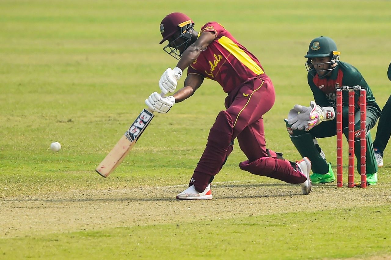 Jason Mohammed drives down the ground, Bangladesh vs West Indies, 2nd ODI, Dhaka, January 22, 2021