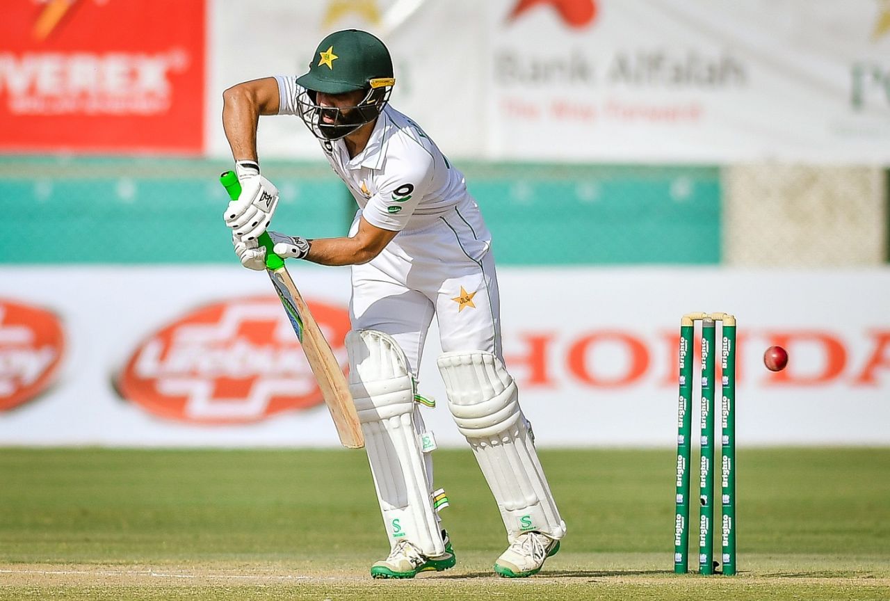 Fawad Alam defends a ball to the off side, Pakistan vs South Africa, 1st Test, Karachi, 2nd day, January 27, 2021