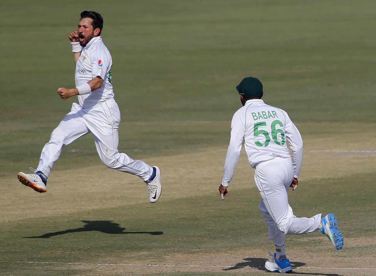 Yasir Shah leaps in celebration, Pakistan vs South Africa, 1st Test, Karachi, day 4, January 29, 2021