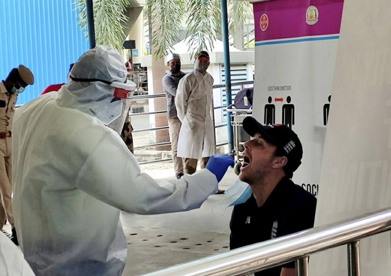 An England squad member gives his swab sample, January 27, 2021