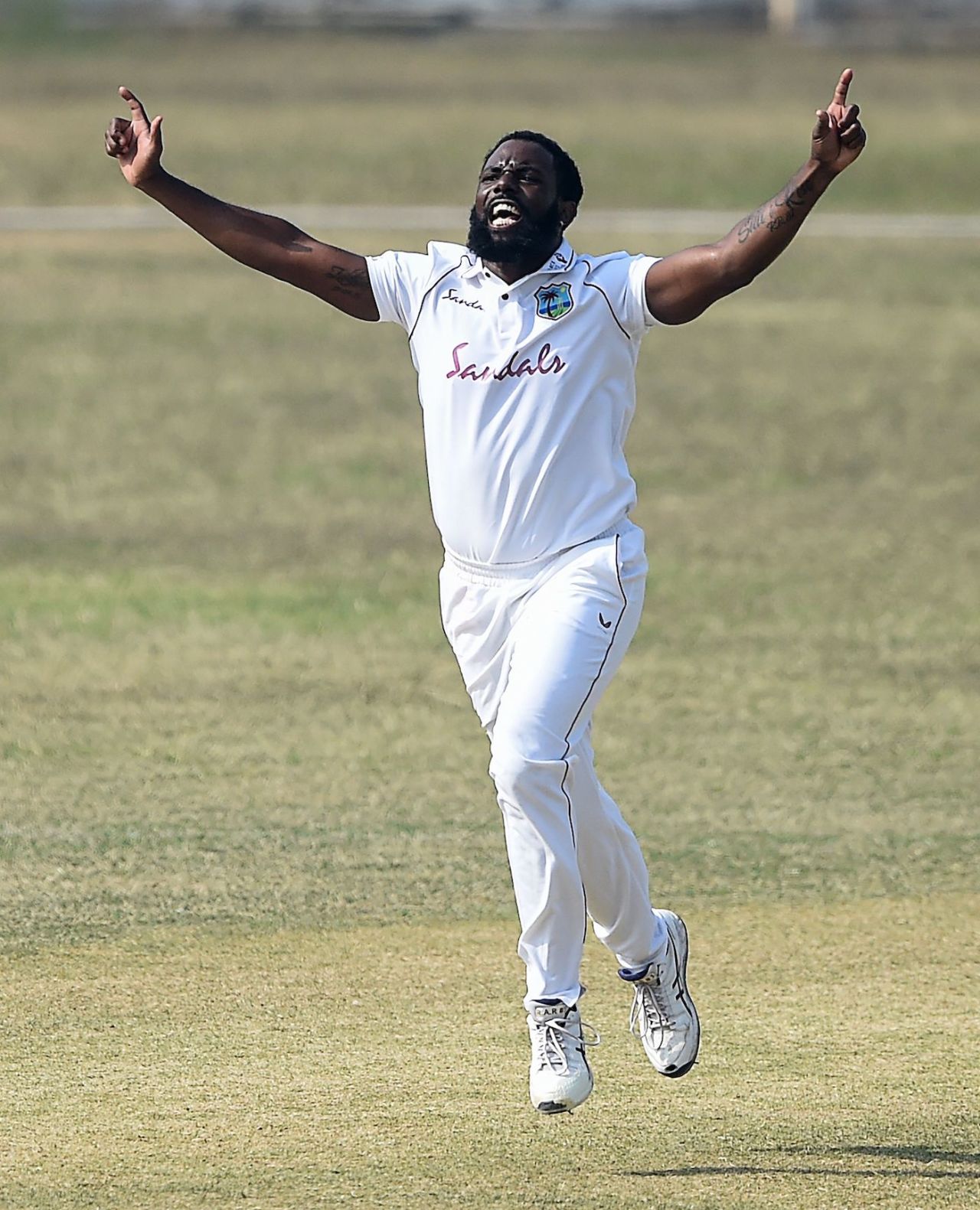 Raymon Reifer celebrates after taking a wicket, BCB XI vs West Indians, tour match, 3rd day, Chattogram, January 31, 2021
