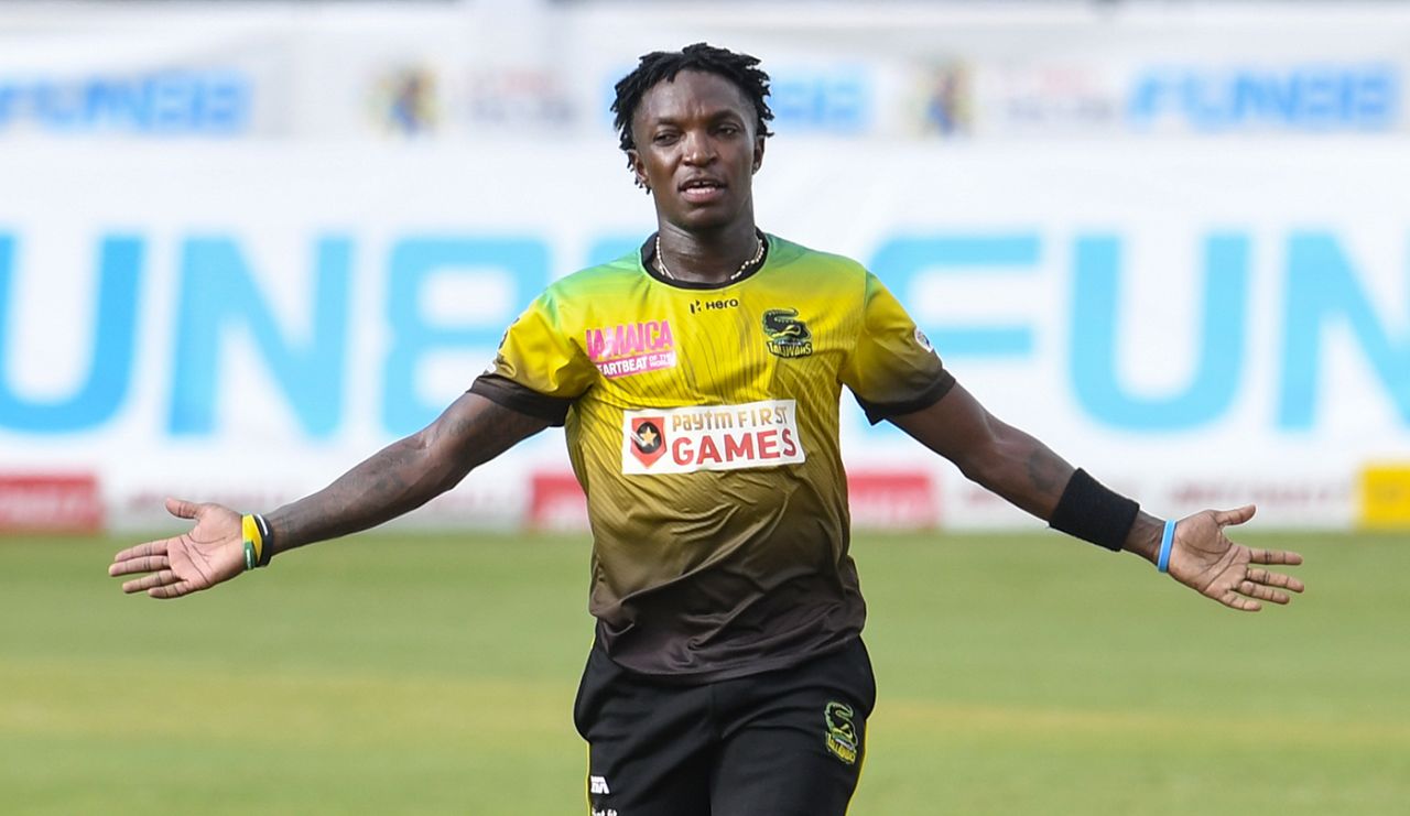 Fidel Edwards wheels away in celebration, St Lucia Zouks vs Jamaica Tallawahs, CPL 2020