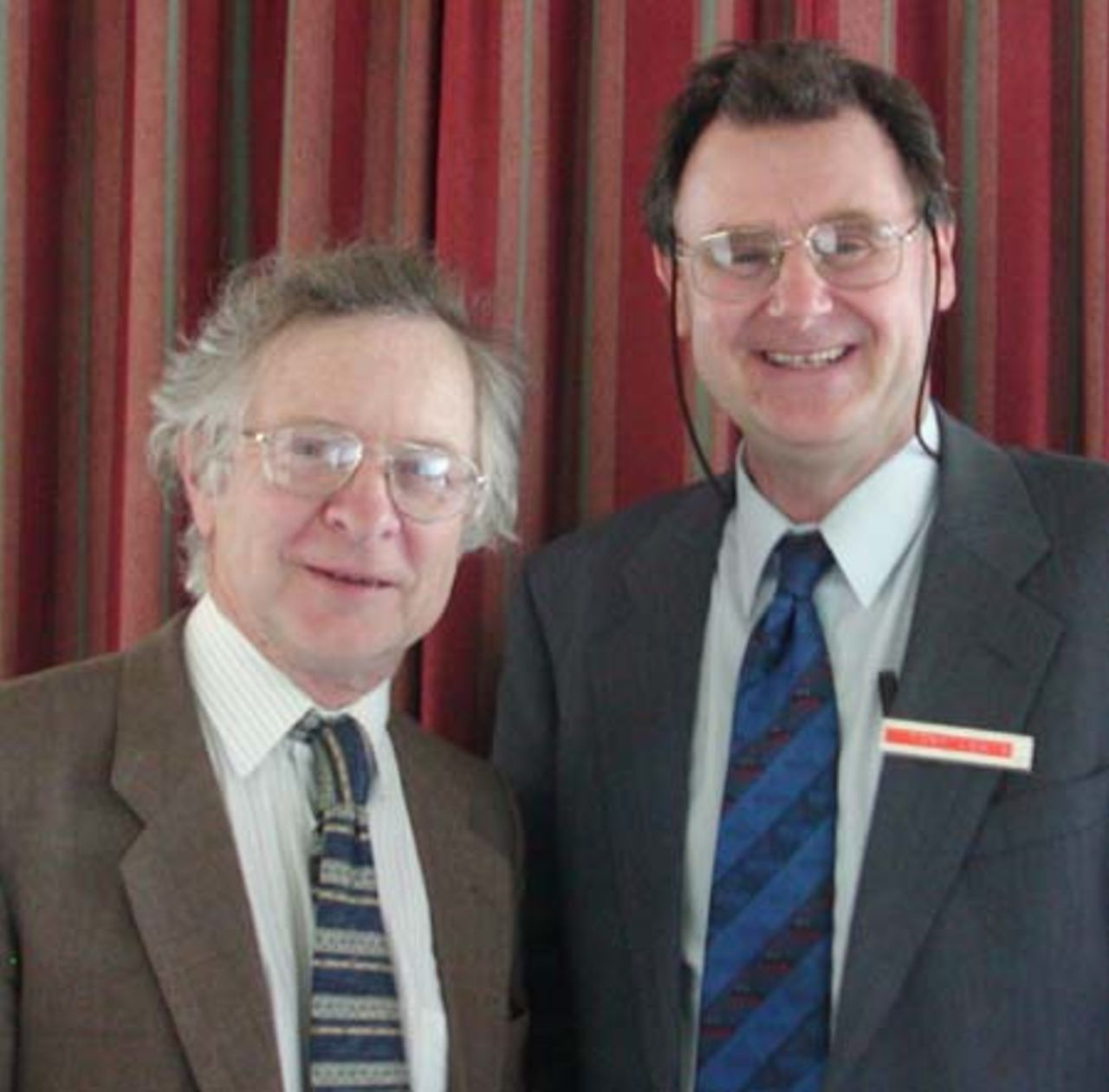 Frank Duckworth and Tony Lewis attending meeting to discuss the D/L Method of calculating run rates after rain.
