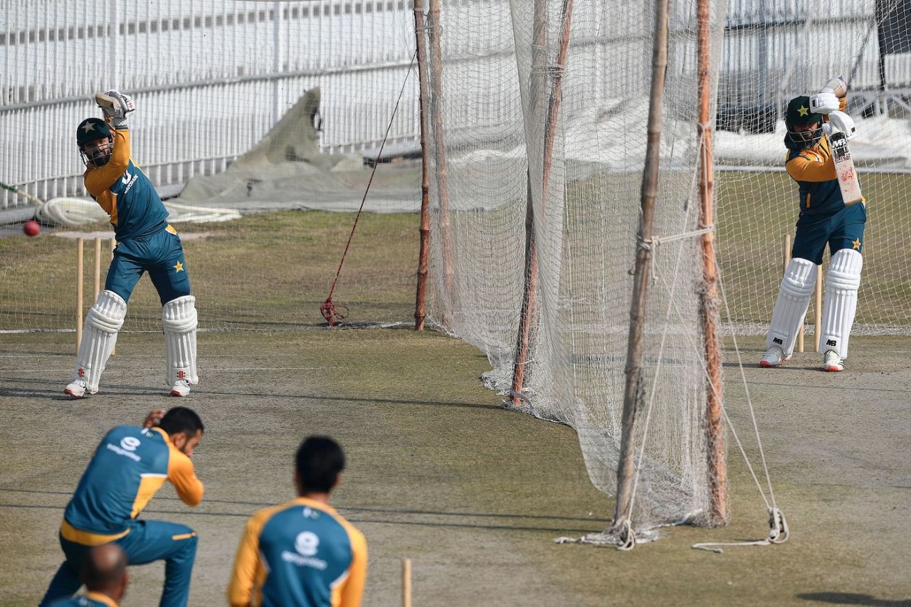 Mohammad Rizwan and Azhar Ali have a bat in the nets, Rawalpindi, February 1, 2021