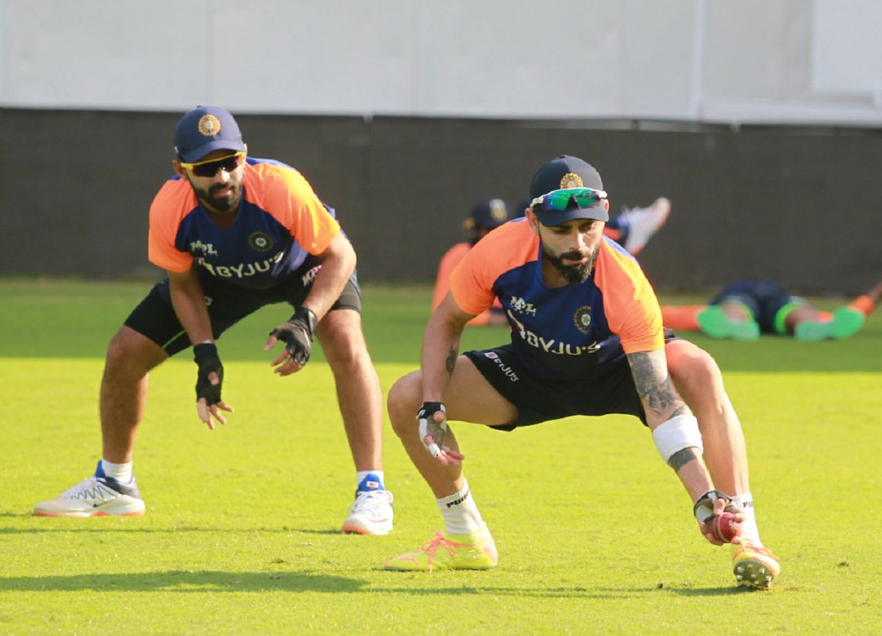 Ajinkya Rahane and Virat Kohli in action at training, Chennai, February 3, 2021