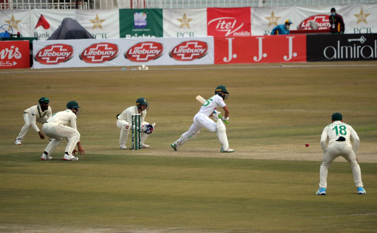 Fawad Alam gets forward to meet one, Pakistan v South Africa, 2nd Test, Rawalpindi, 1st day, February 4, 2021