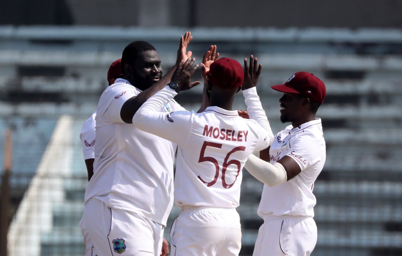 Rahkeem Cornwall celebrates a breakthrough, Bangladesh vs West Indies, 1st Test, Chattogram, Day 2, February 4, 2021