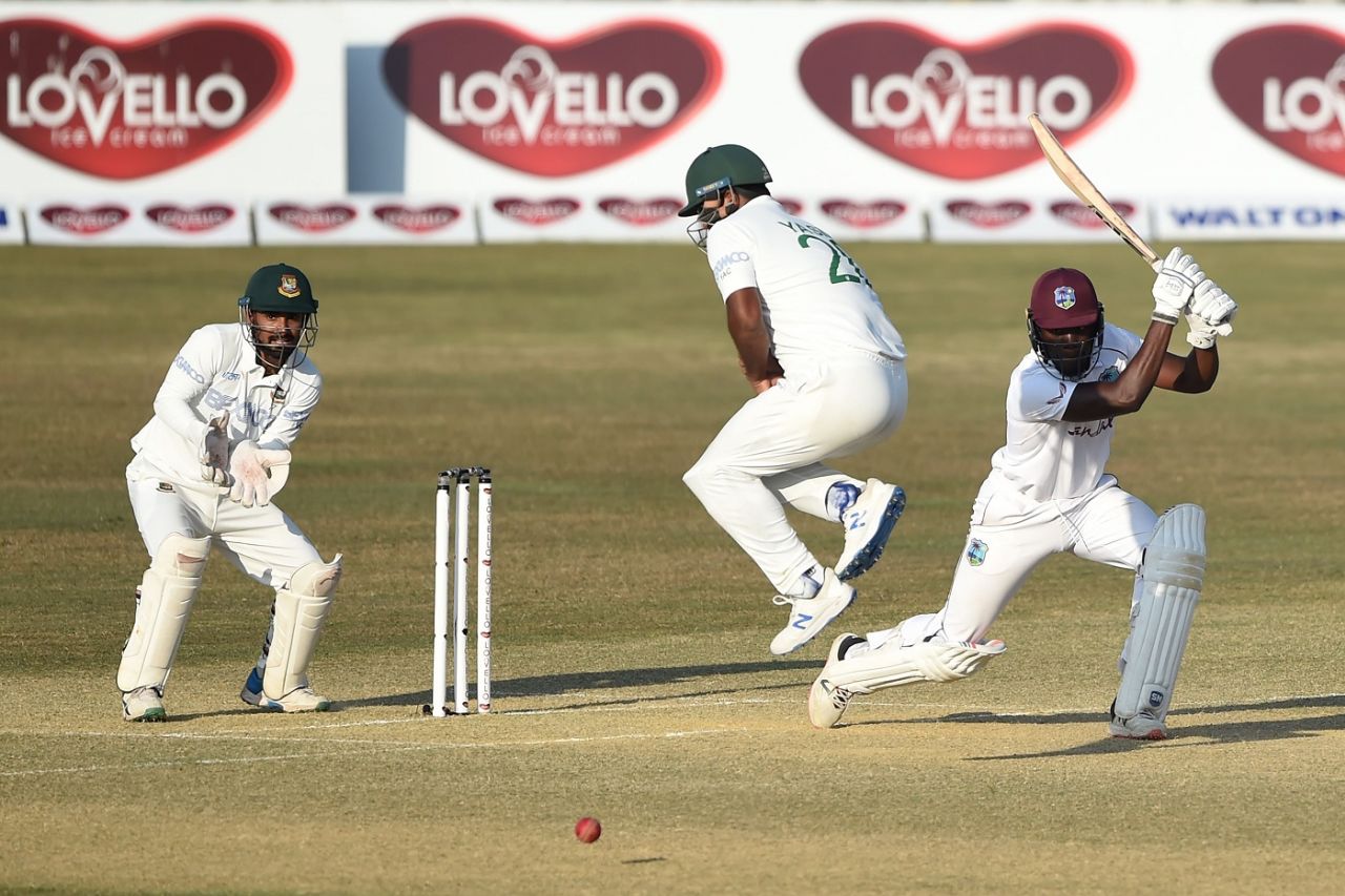 Nkrumah Bonner crashes the ball through point, Bangladesh vs West Indies, 1st Test, Chattogram, Day 2, February 4, 2021