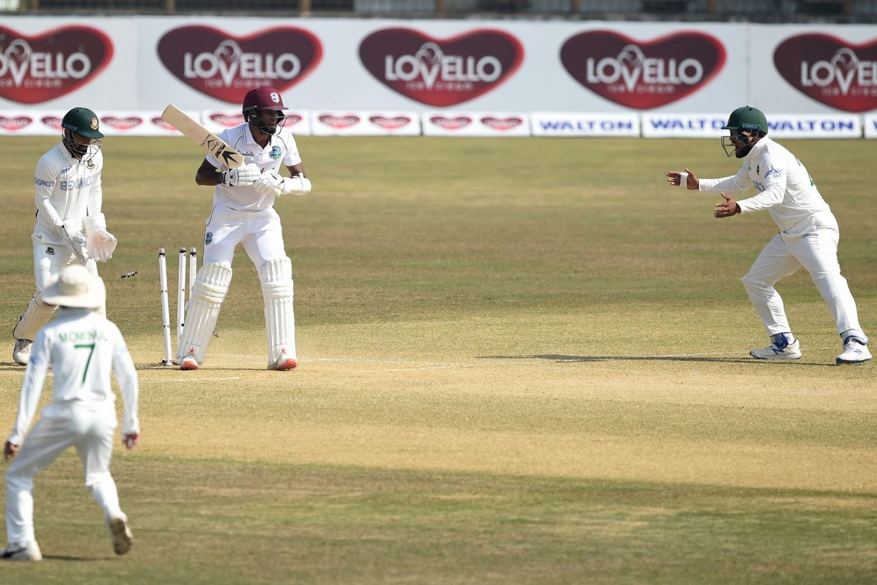 Kraigg Brathwaite leaves the ball only to be bowled, Bangladesh vs West Indies, 1st Test, Chattogram, Day 3, February 5, 2021