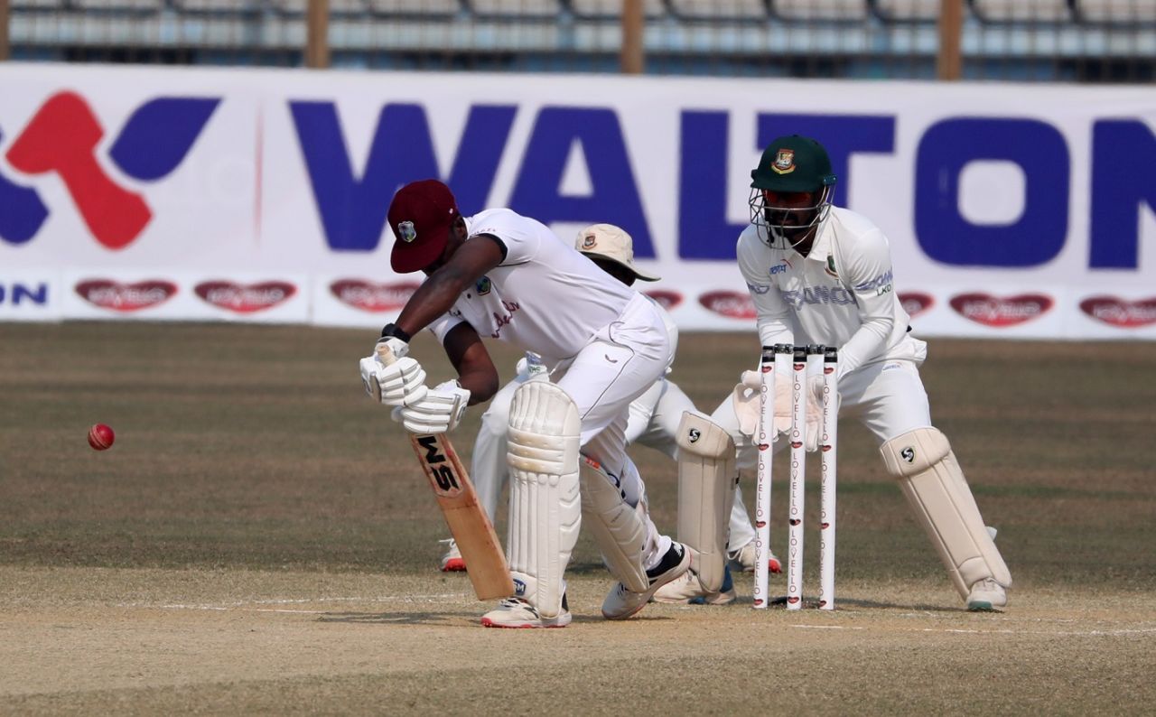 Nkrumah Bonner gets far forward to defend one, Bangladesh vs West Indies, 1st Test, Chattogram, Day 5, February 7, 2021