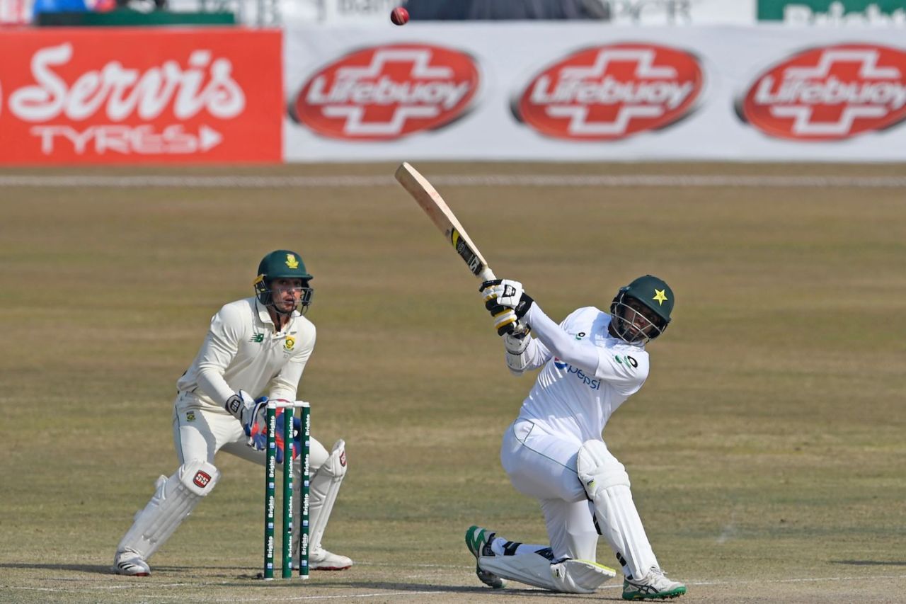 Nauman Ali sweeps the ball in the air, Pakistan vs South Africa, 2nd Test, Rawalpindi, 4th day, February 7, 2021