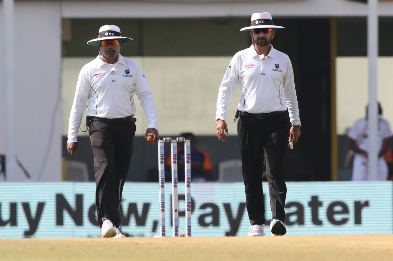 Umpires Nitin Menon and Anil Chaudhary walk out for day four, India vs England, 1st Test, Chennai, 4th day, February 8, 2021
