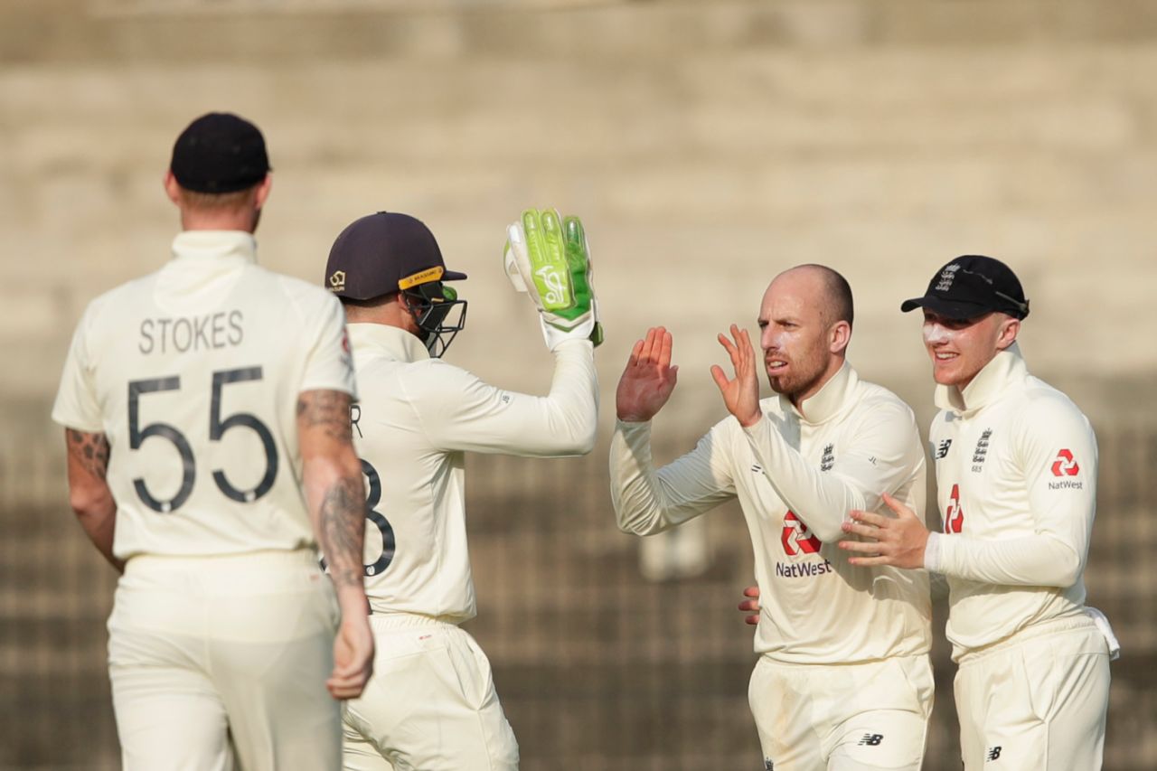 Jack Leach struck the first blow for England in the fourth innings, India vs England, 1st Test, Chennai, 4th day, February 8, 2021