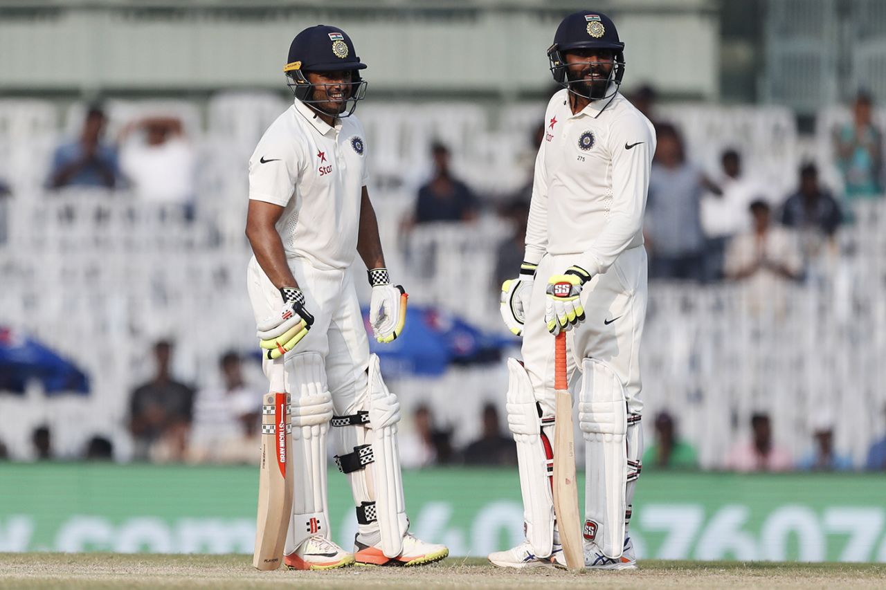 Karun Nair and Ravindra Jadeja added 138 for the seventh wicket, India v England, 5th Test, Chennai, 3rd day, December 18, 2016