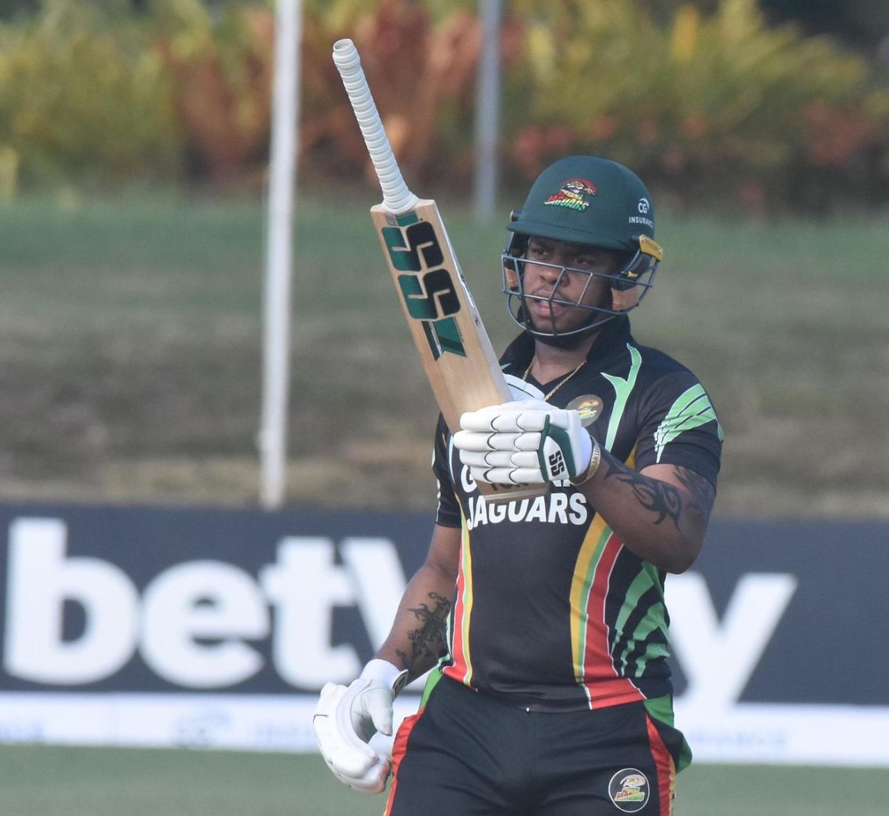 Shimron Hetmyer celebrates his half-century, Guyana vs Barbados, Super50 Cup, Coolidge, February 8, 2021